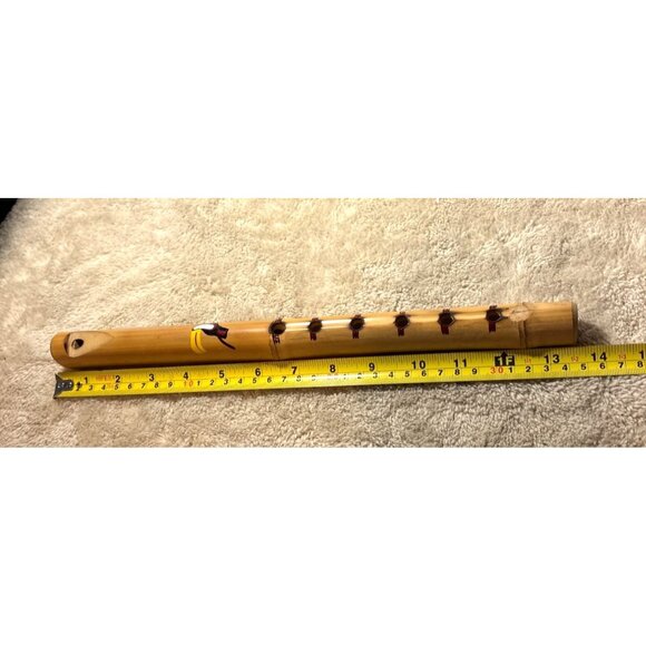Bamboo Flute With Toucan Design & Six Finger Holes 13.5" Handcrafted - Picture 6 of 10